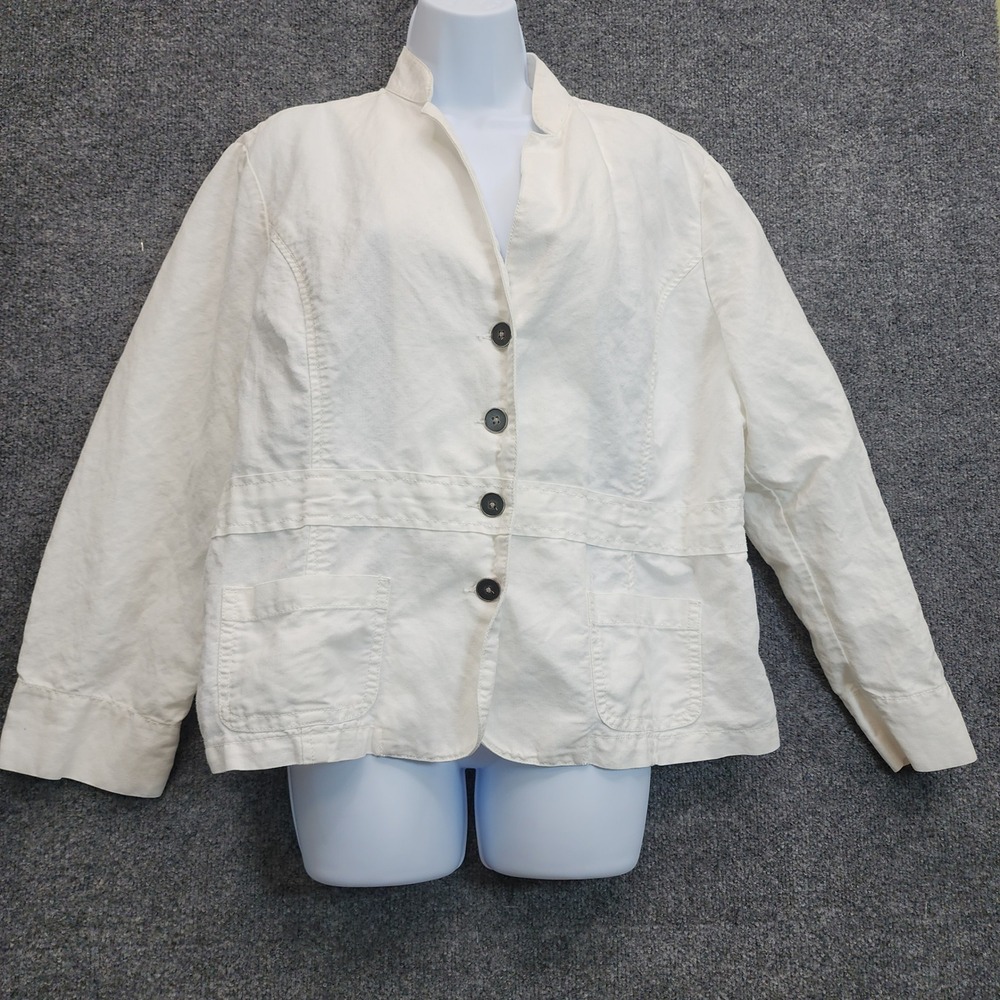Chico's Womens White Ramie Cotton Utility Jacket Coastal Minimalist Workwear 3